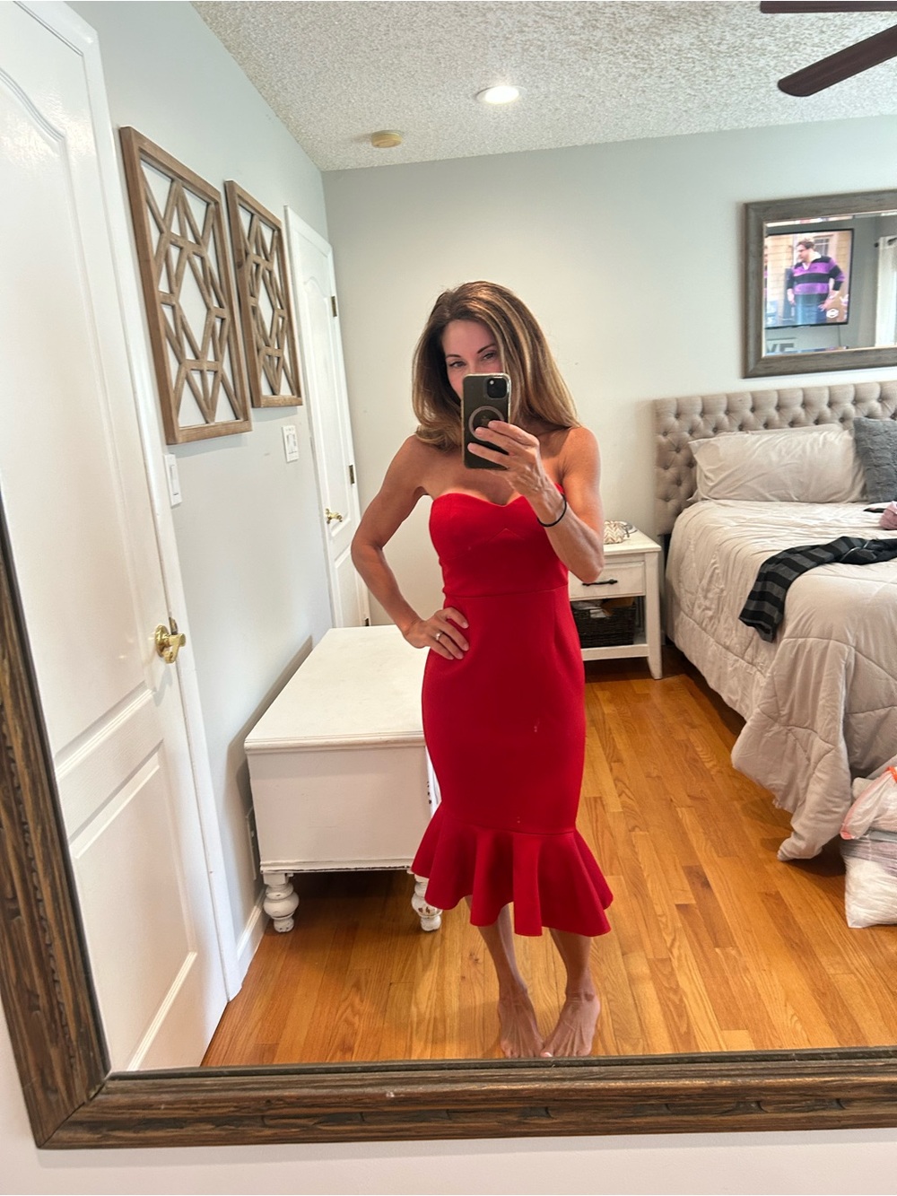 Express Strapless Red Mermaid-Hem Midi Dress